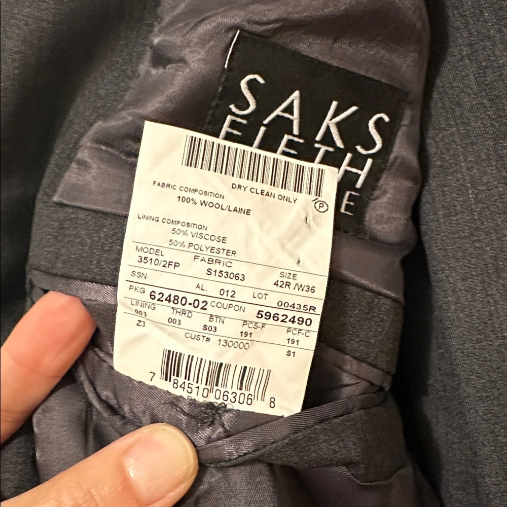 Ermenegildo Zegna Saks Fifth Avenue Charcoal Men's Suit 42R - Picture 9 of 16